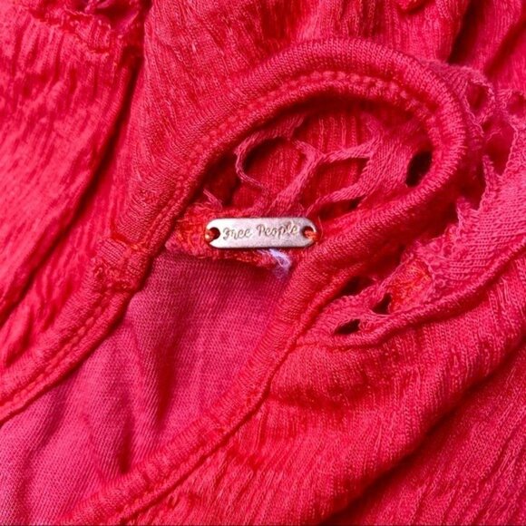 Free People Red Lace Crochet Cut Out Fit & Flare Dress Medium - Picture 10 of 11